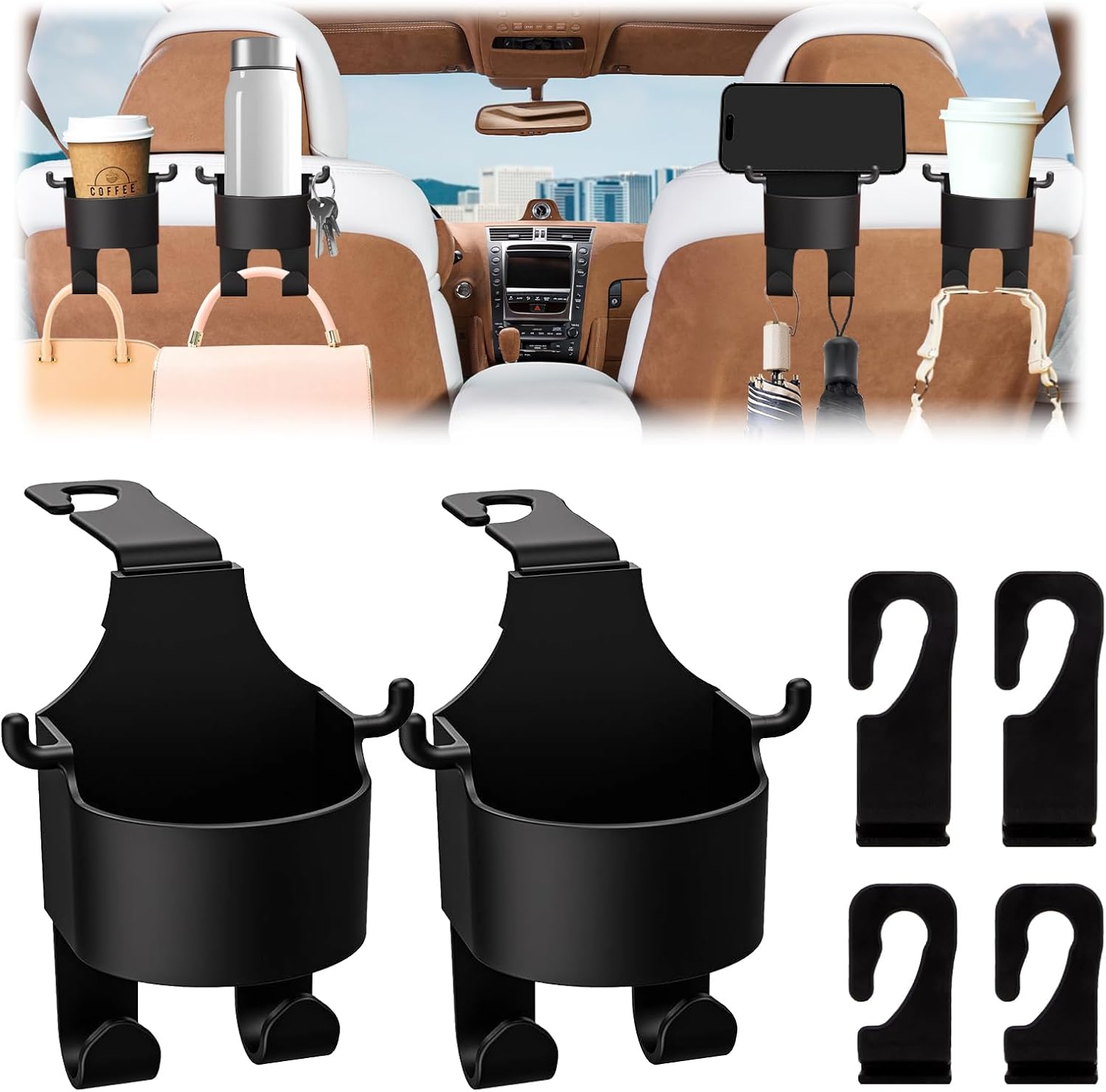 Multifunctional Hook for Car Seat Back 3 In 1 Car Hook & Backseat Cup