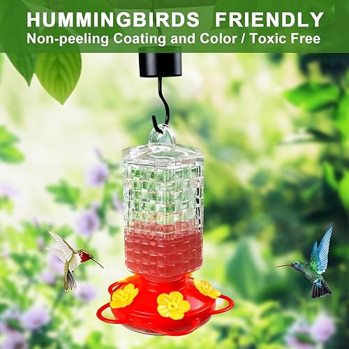 Miniatura 2 de JALAMWANG Comedero para colibríes de 15 onzas, comedero de vidrio para colibríes para colgar al aire libre, 5 estaciones de alimentación a prueba de