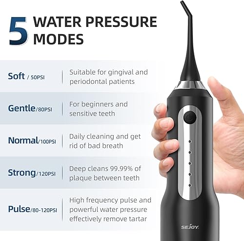 Miniatura 2 de Irrigador dental de agua inalámbrico, irrigador bucal portátil recargable para el hogar, viajes, oficina, 9.1fl oz, IPX7 impermeable, 5 modos de