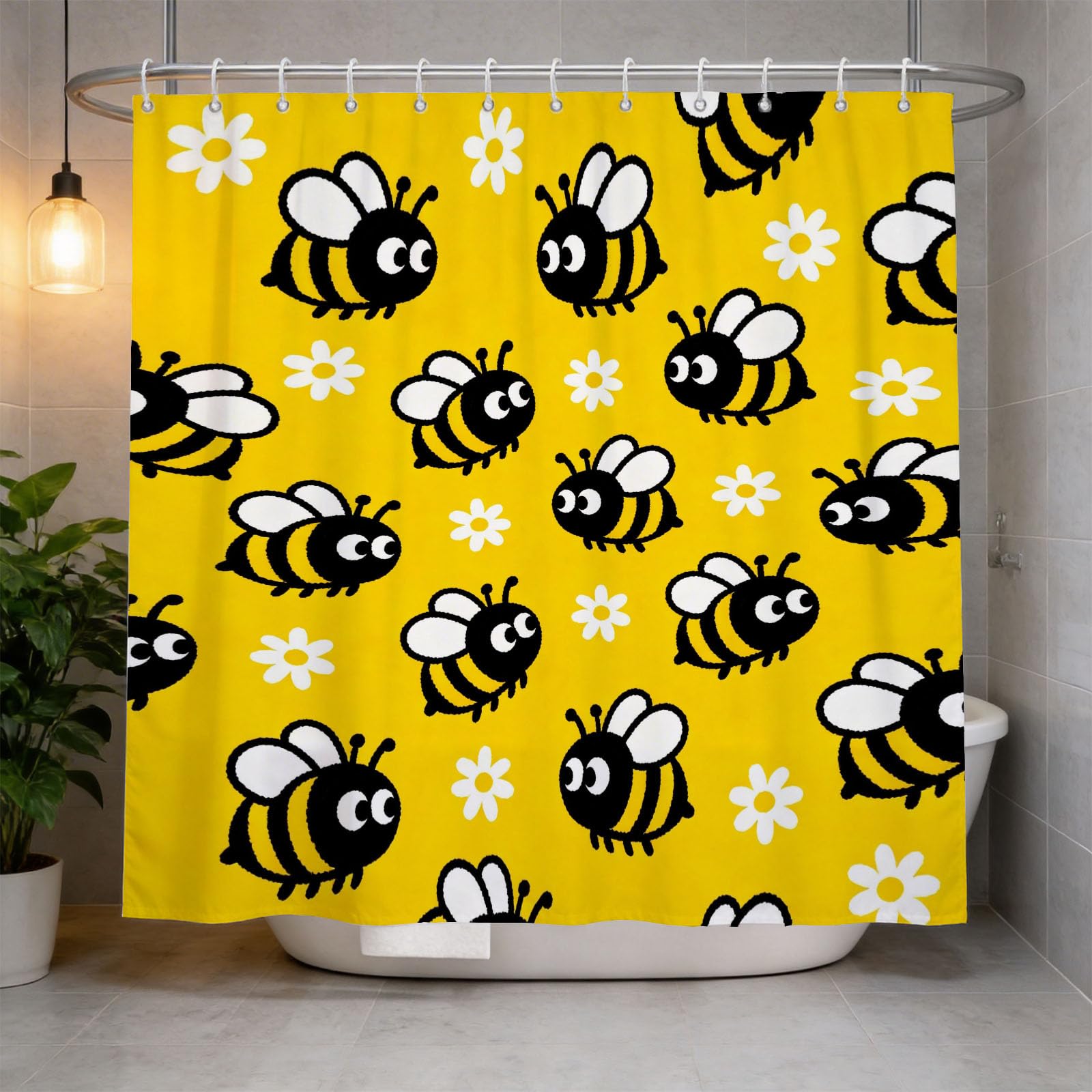 Hongduo 3D Bee Shower Curtain for Stalls Bathtubs Cute Style Bathroom Decor Shower Curtain Set Polyester Fabric Waterproof 120x180cm/48X71 Inch with Hooks