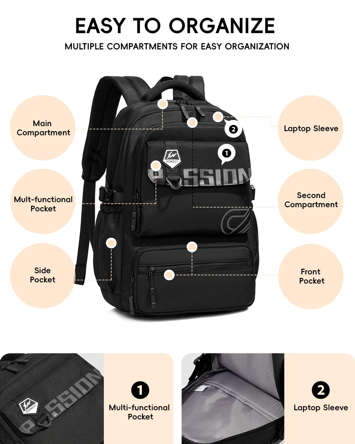 Amythe Mochila Escolar Niño Adolescente, Mochila Colegio Gran Capacidad 25L para Juveniles Chico, Mochilas Instituto Impermeable e Ligera Adaptable a Carro, Negro