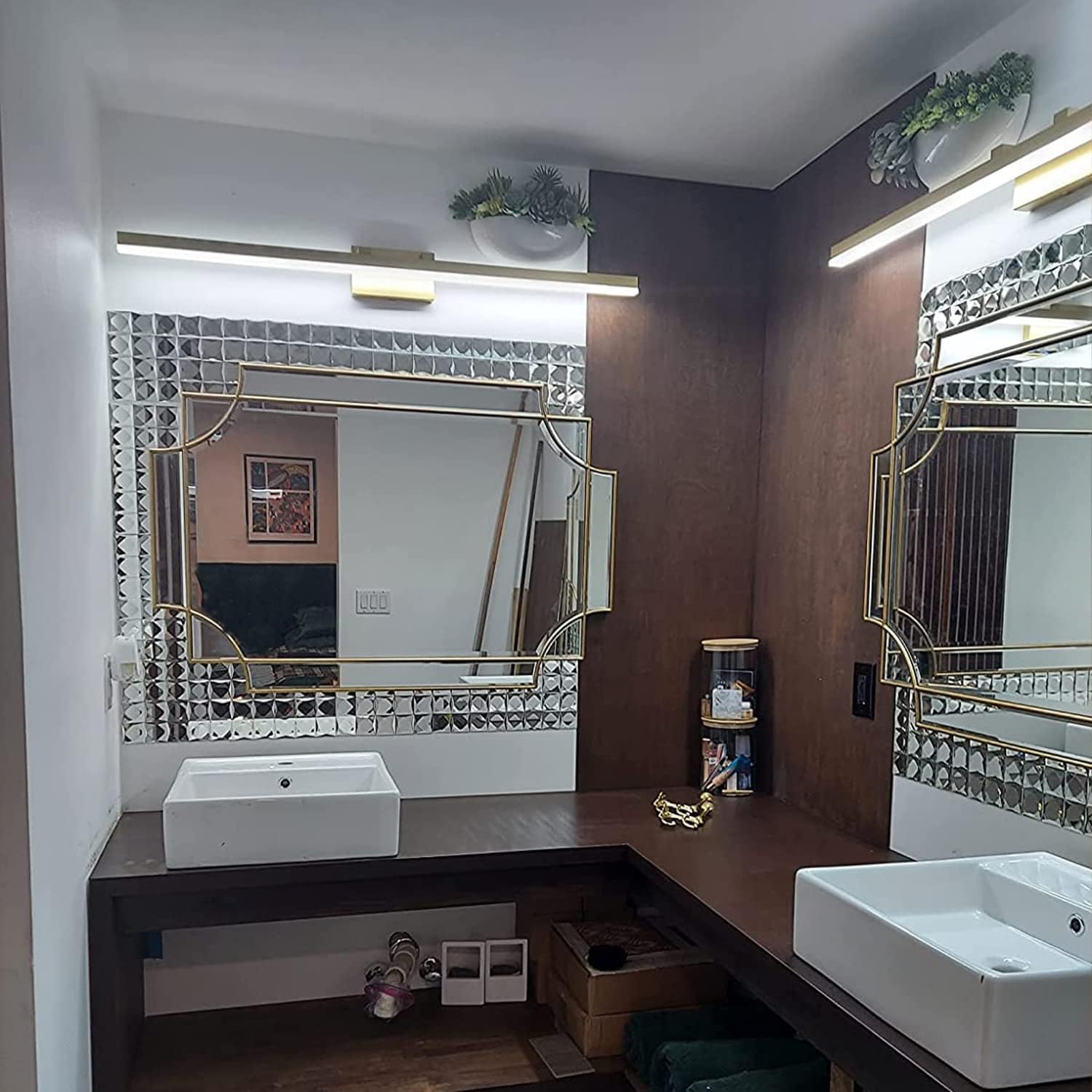 Lovdeco Peel and Stick 2" Mirror Glass Mosaic Tile 9 Faces Beveled Silver Crystal Mosaic Tile for Kitchen Backsplash, 12x10 Inch, 5 Sheets