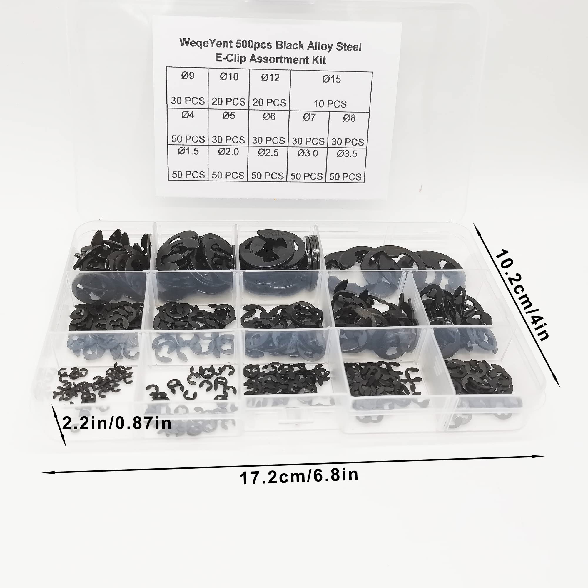500 Anelli Di Sicurezza E-Clip - 14 Dimensioni M1.5-M15, Acciaio Manganese Nero - Foto 5