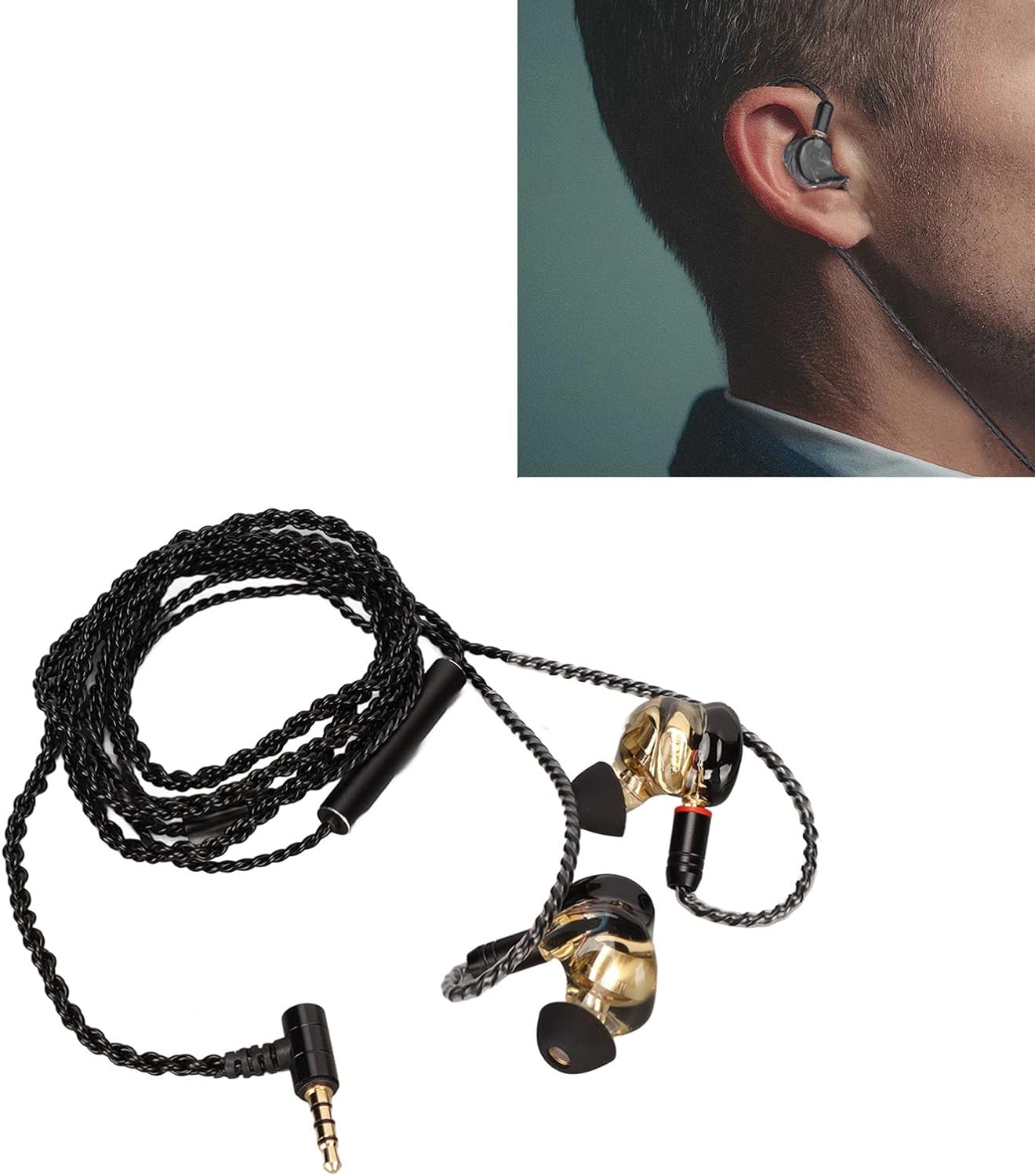 AstraLoom Wired Monitor Earbuds Professional Graphene Unit Crisp Treble Powerful Bass Detachable Cable Resin Housing for Musicians Music Lovers Students (Black Line)