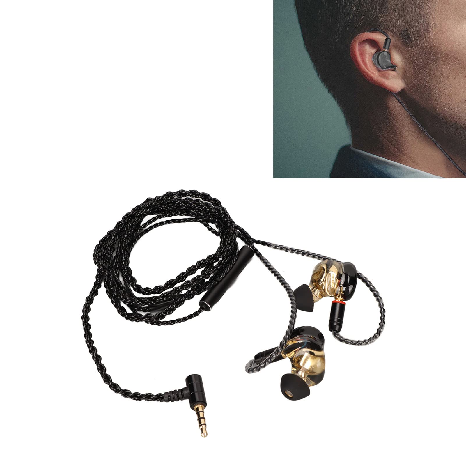 MXGZ Monitorkopfhörer, Harzgehäuse, Ergonomisches Design, Kabelgebundene Monitorkopfhörer, Verlustfreier, Kraftvoller Bass-HiFi-Sound für Schlagzeuger (Schwarzes Kabel)