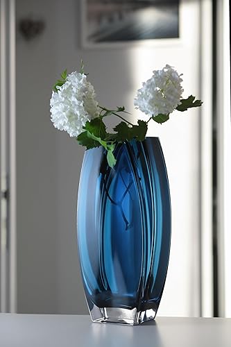 Miniatura 6 de Jarrón de cristal, color azul, verde azulado, 12.6 pulgadas de altura, resistente, fabricado en Europa, por Barski