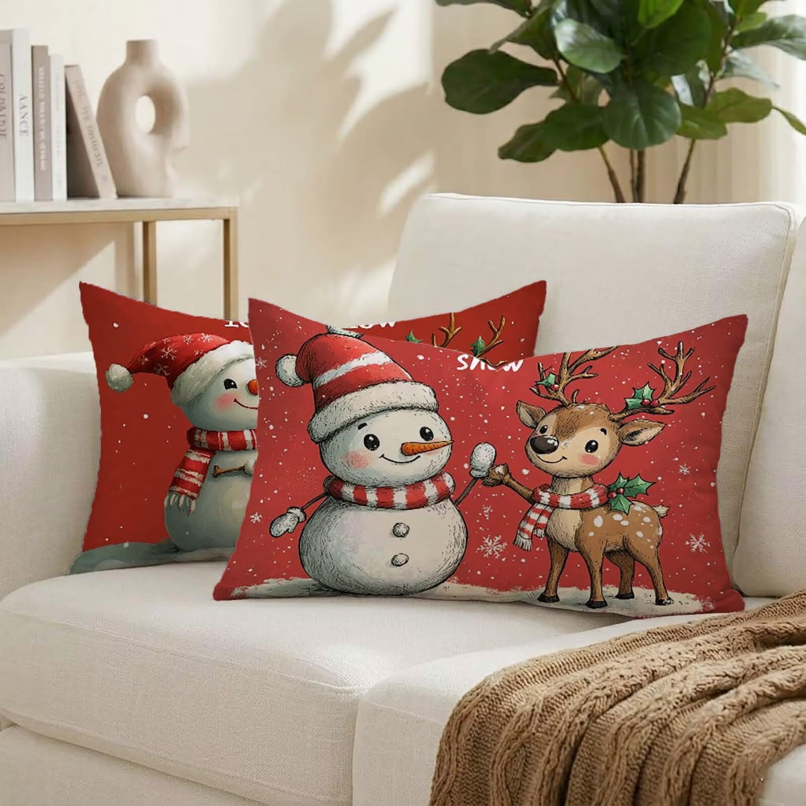 Taie oreiller 50x80 coussin exterieur impermeable Noël velours lot de 2 pour jardin K-3564