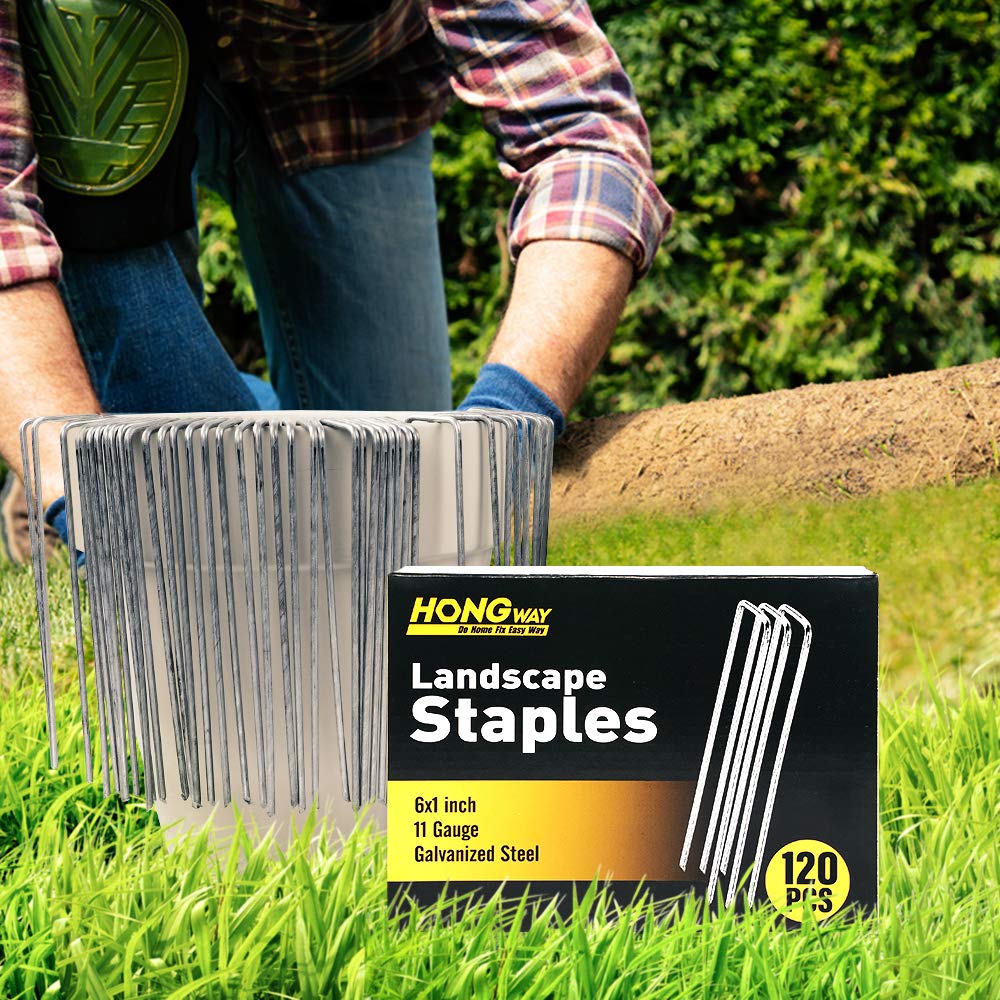 HongWay 120 Pack Landscape Staples 6 Inch 11 Gauge Stakes, Galvanized
