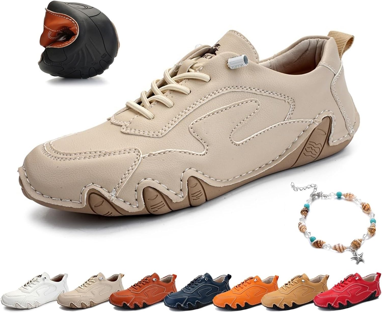 Women's Italian Handmade Leather Sneakers, Outdoor Soft Soled Non Slip Waterproof Casual Lightweight Breathable Walking Beck Shoes for Hiking Trailing Camping & Driving ( Color : White , Size : US 9 )
