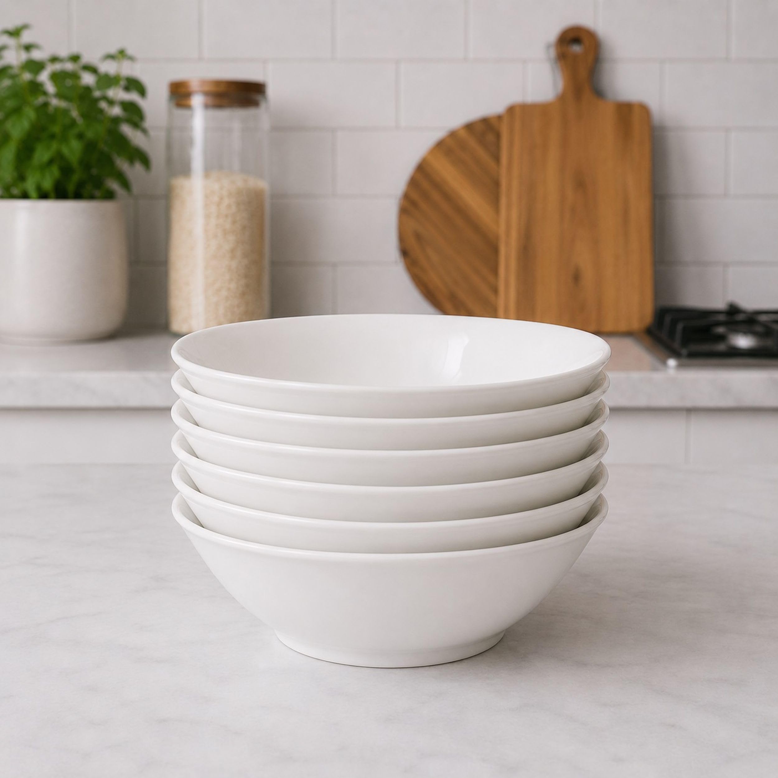 Shop4allsorts Set of 6 Small Porcelain Serving Bowls - 7 Inch Breakfast Dish - Small Dinner Bowl for Cereal Soup Rice Dessert Snacks - Microwave & Dishasher Safe.
