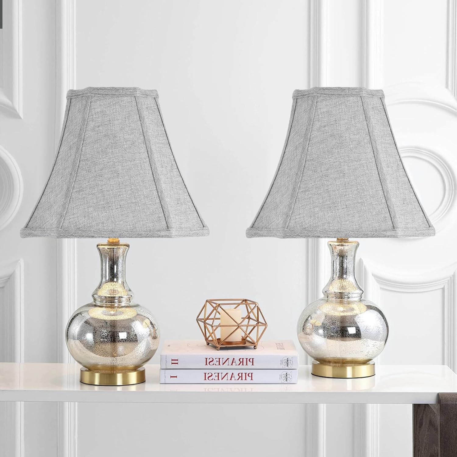 Grey Bell Lamp Shades Replacement for Table Lamps, Floor Lamps, 6.25×6.25``Top13×13``Bottom×11``Hight, Fabric Natural Linen Hand Crafted(Spider Fitter)
