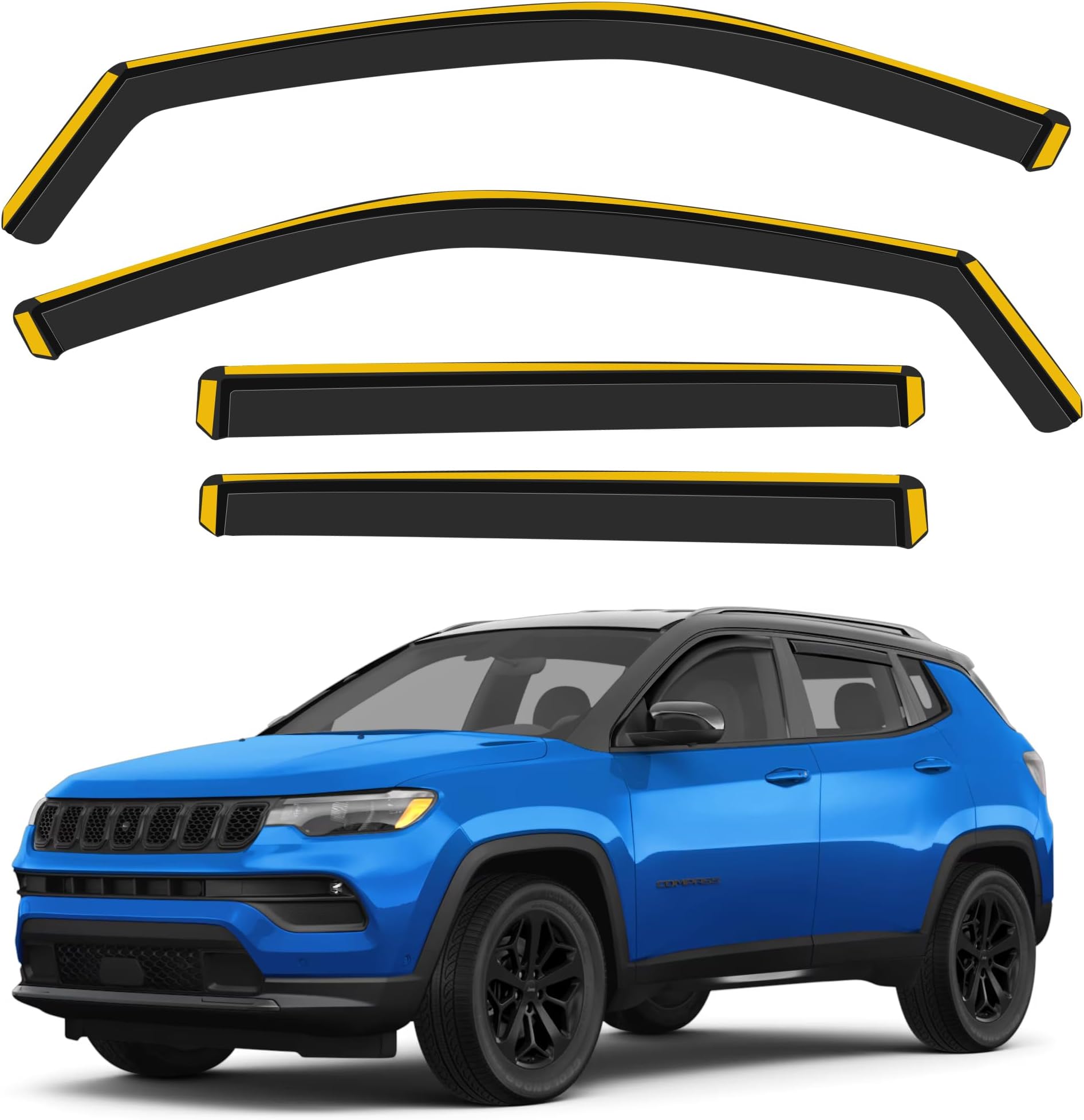 Shatterproof in-Channel Rain Guards for Jeep Compass 2021-2025, Clip-on Window Deflectors Vent Window Visors Rain Sun Wind Guards Shade Deflectors, 4 pcs