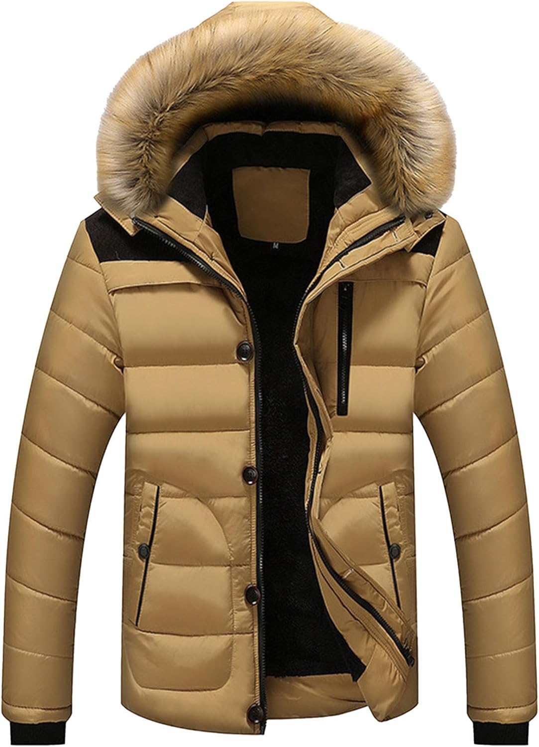 Men's Winter Jacket With Hood Sherpa Lined Warm Casual Padded Coat Male Quilted Hooded Windproof Outerwear