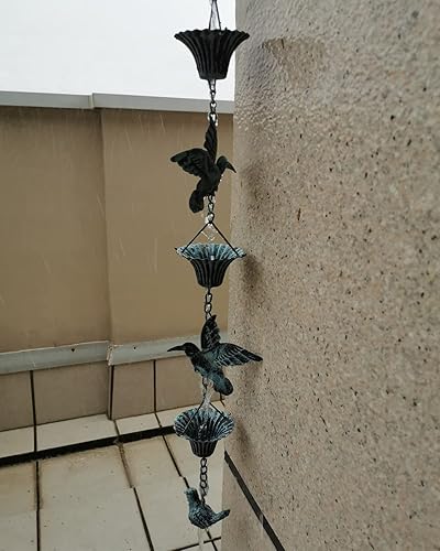Miniatura 5 de Aifeorzo Cadena de Lluvia de 8.5 Pies, Cadenas de Lluvia de Colibrí y Copa para Canalones, Reemplazo Funcional para Bajante, Cadena de Metal para