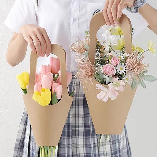 Miniatura 4 de Paquete de 50 bolsas de regalo de flores de papel kraft para colgar ramo de flores, bolsas de papel de flores marrones para decoración del hogar