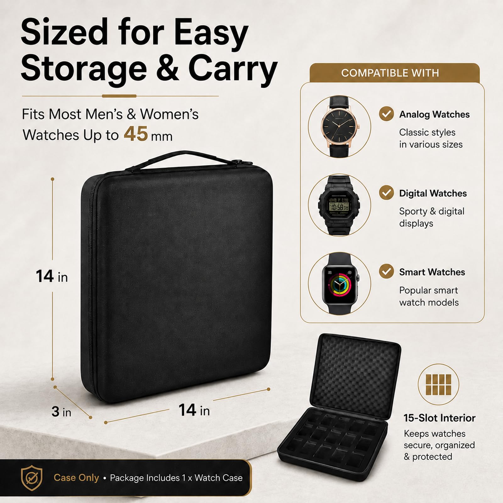 Comecase 15 Slot Watch Travel Case for Men Women, Portable Watch Organizer view 3