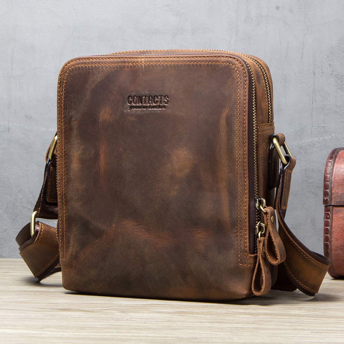CONTACTS Echtes Leder Herren Klein Messenger Business Casual Umhängetasche für 7.9 inch Laptop Tasche Tote Handtasche