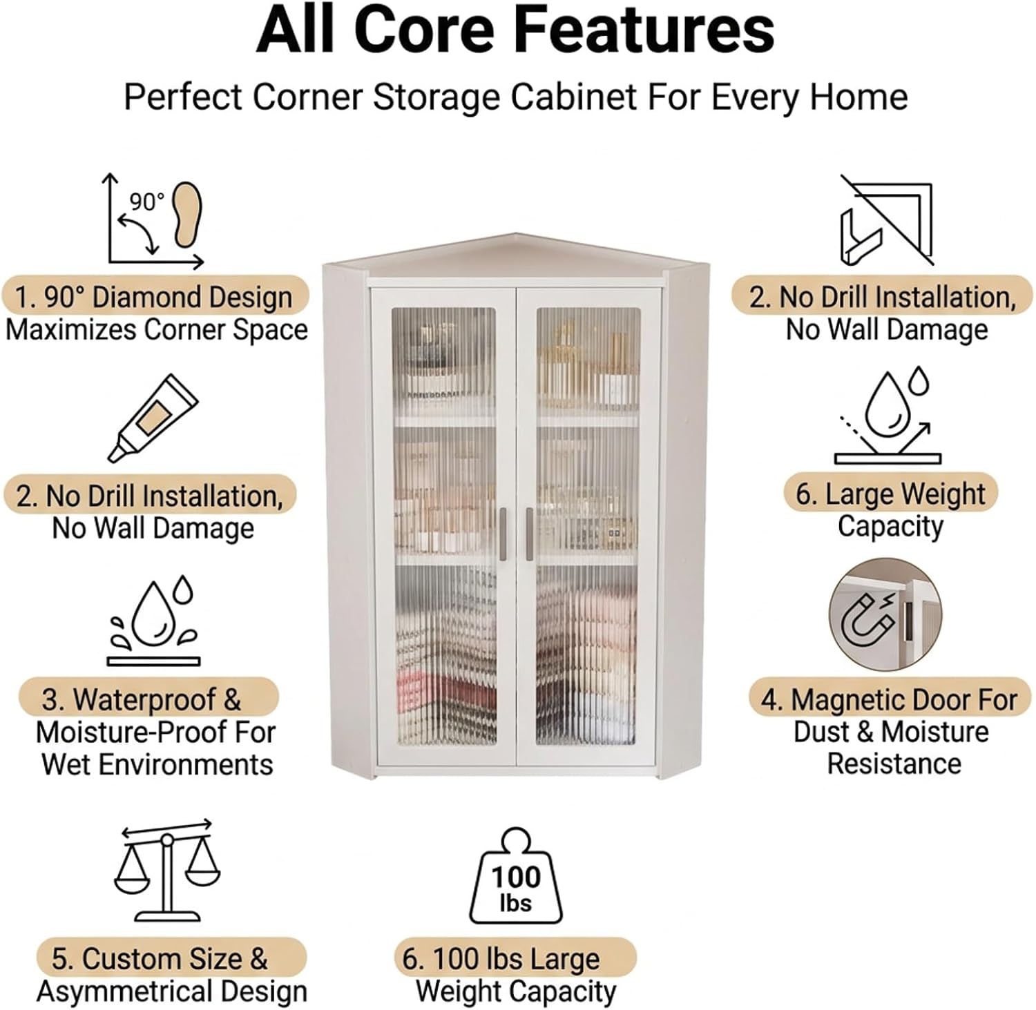 Wall Mounted Corner Cabinet with Glass Door, Bathroom Storage Organizer