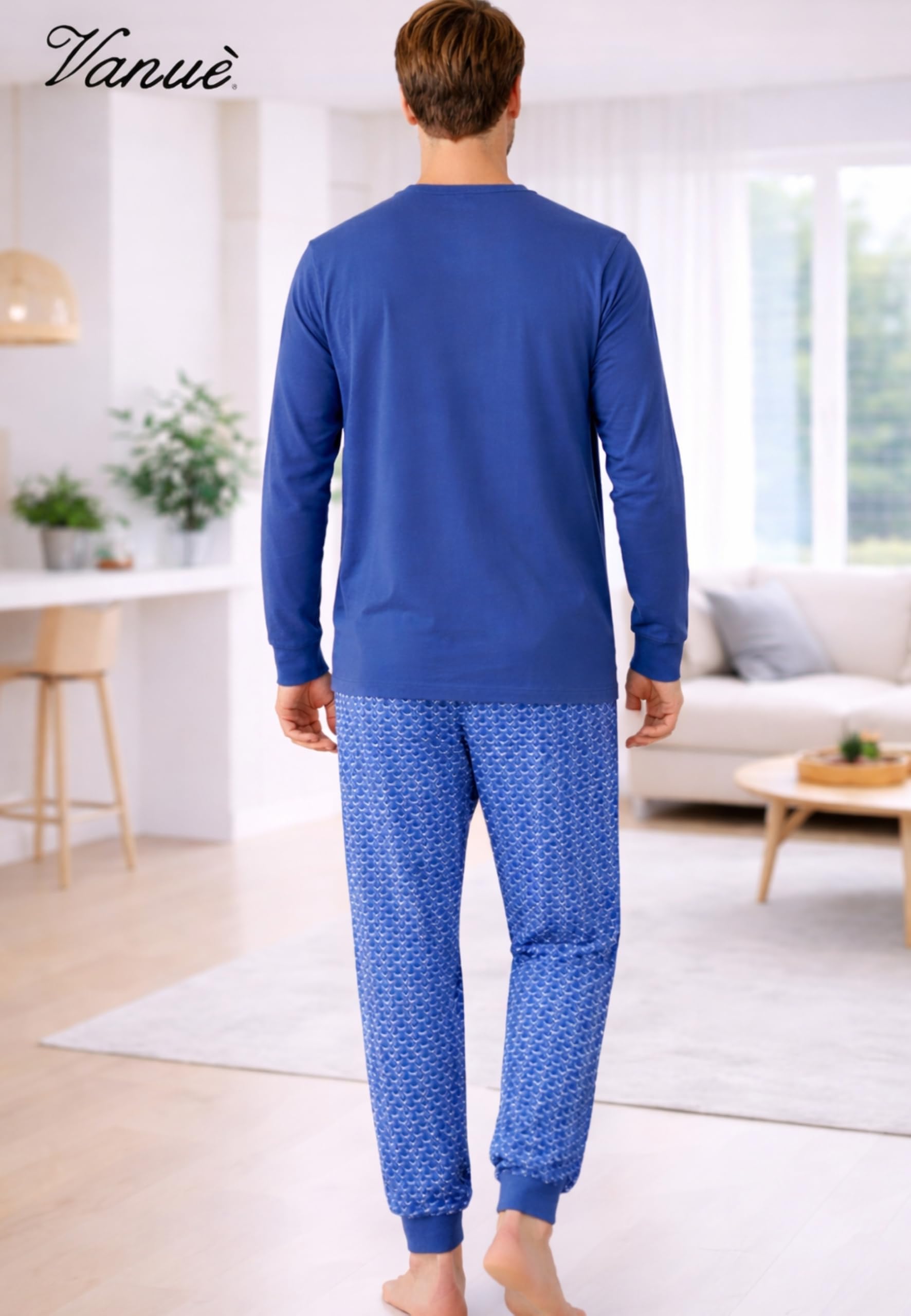 Intimitaly Vanuè - Pigiama Uomo Cotone Lungo 100%, Maglia Maniche Lunghe e Pantalone, Leggero e Traspirante, Primavera Estate