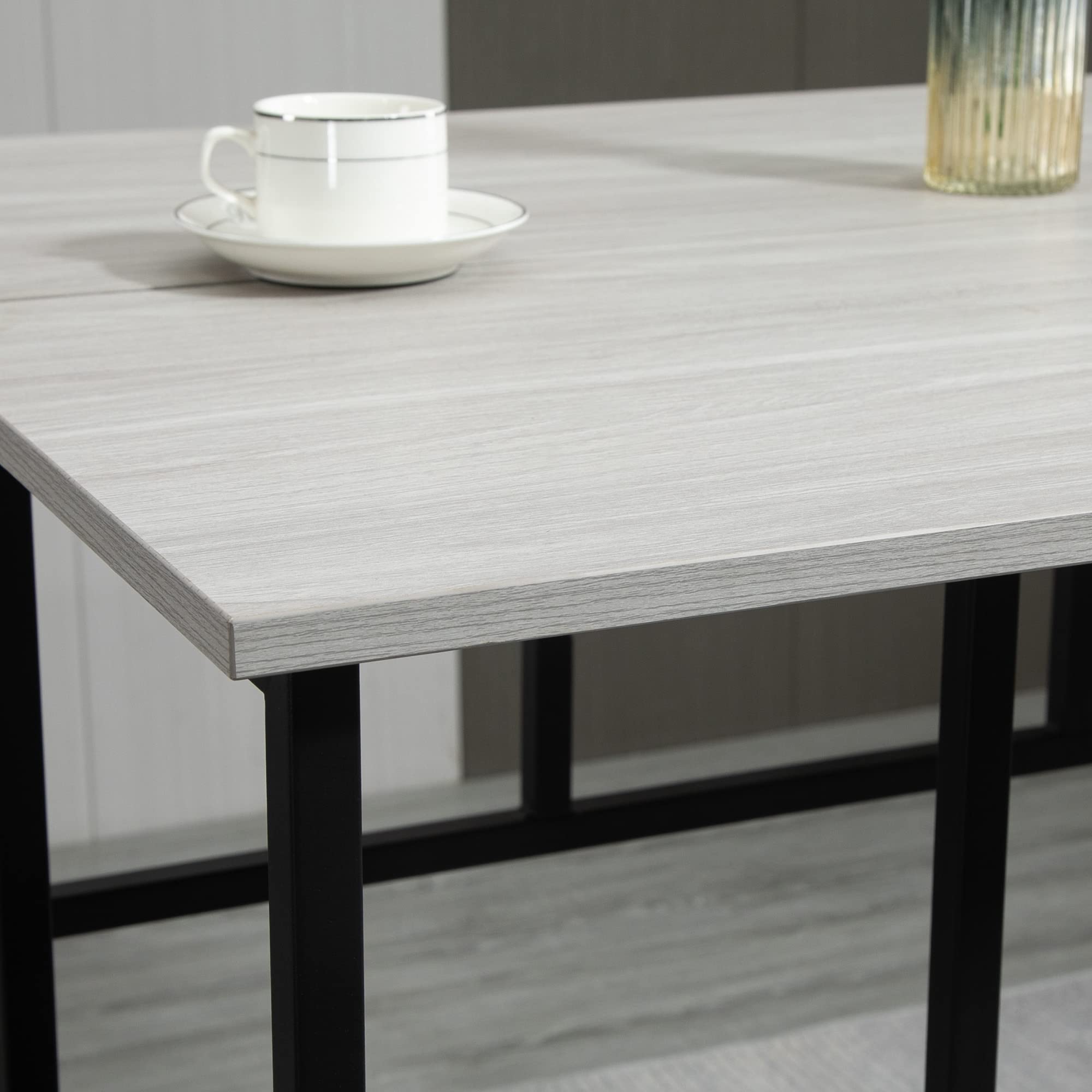 HOMCOM Set 6 Pz con 4 Sgabelli da Bar e 2 Tavoli Alti per Cucina e Soggiorno in Legno Truciolato e Acciaio, Grigio