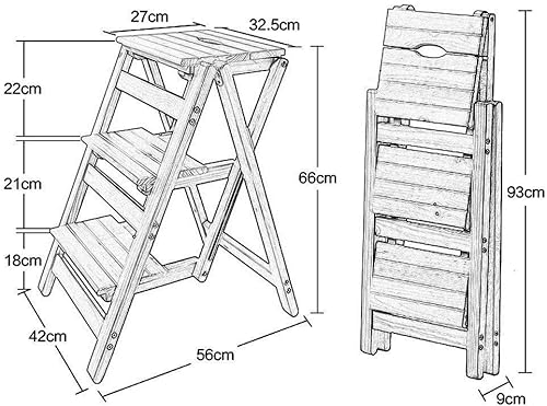 Miniatura 2 de Taburete de madera de 3 peldaños antideslizantes para adultos y niños, taburete plegable para interiores, escalera de madera, silla portátil, ideal