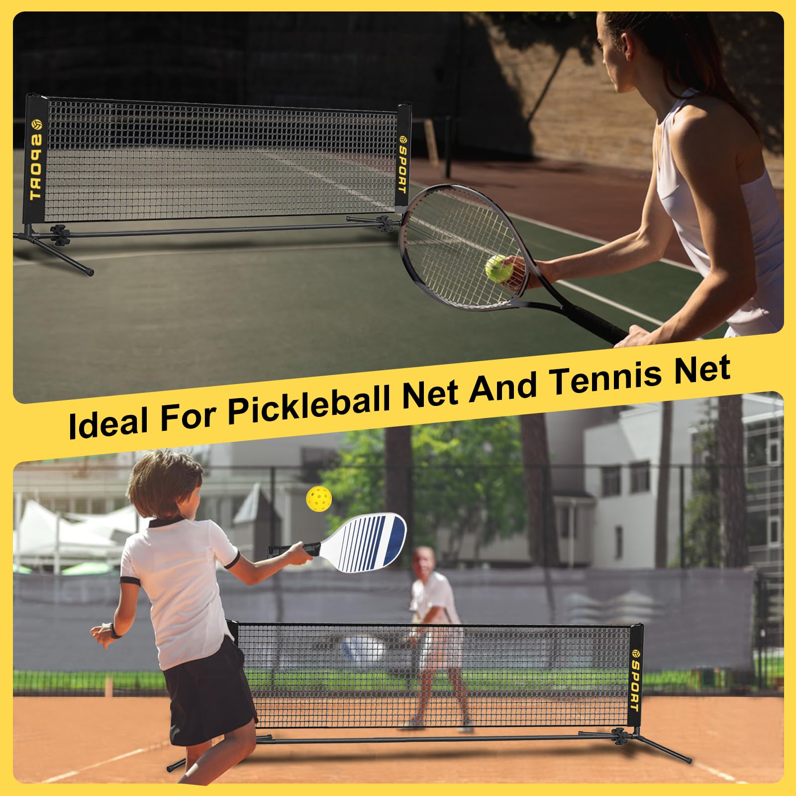 Mini rete da tennis portatile da 3 m con palla da pallavolo in gomma, pompa e borsa per il trasporto. Altezza regolabile 7,8 m, per rete da badminton, rete da pallavolo, rete da calcio, rete