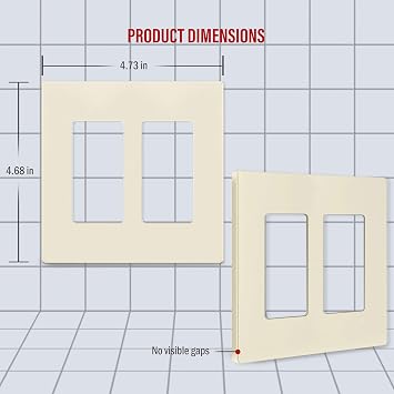 ENERLITES Screwless Decorator Wall Plates Child Safe Outlet Covers, Size 2-Gang 4.68 H x 4.73 L, Polycarbonate Thermoplastic, SI8832-LA-10PCS, Glossy, Light Almond (10 Pack)