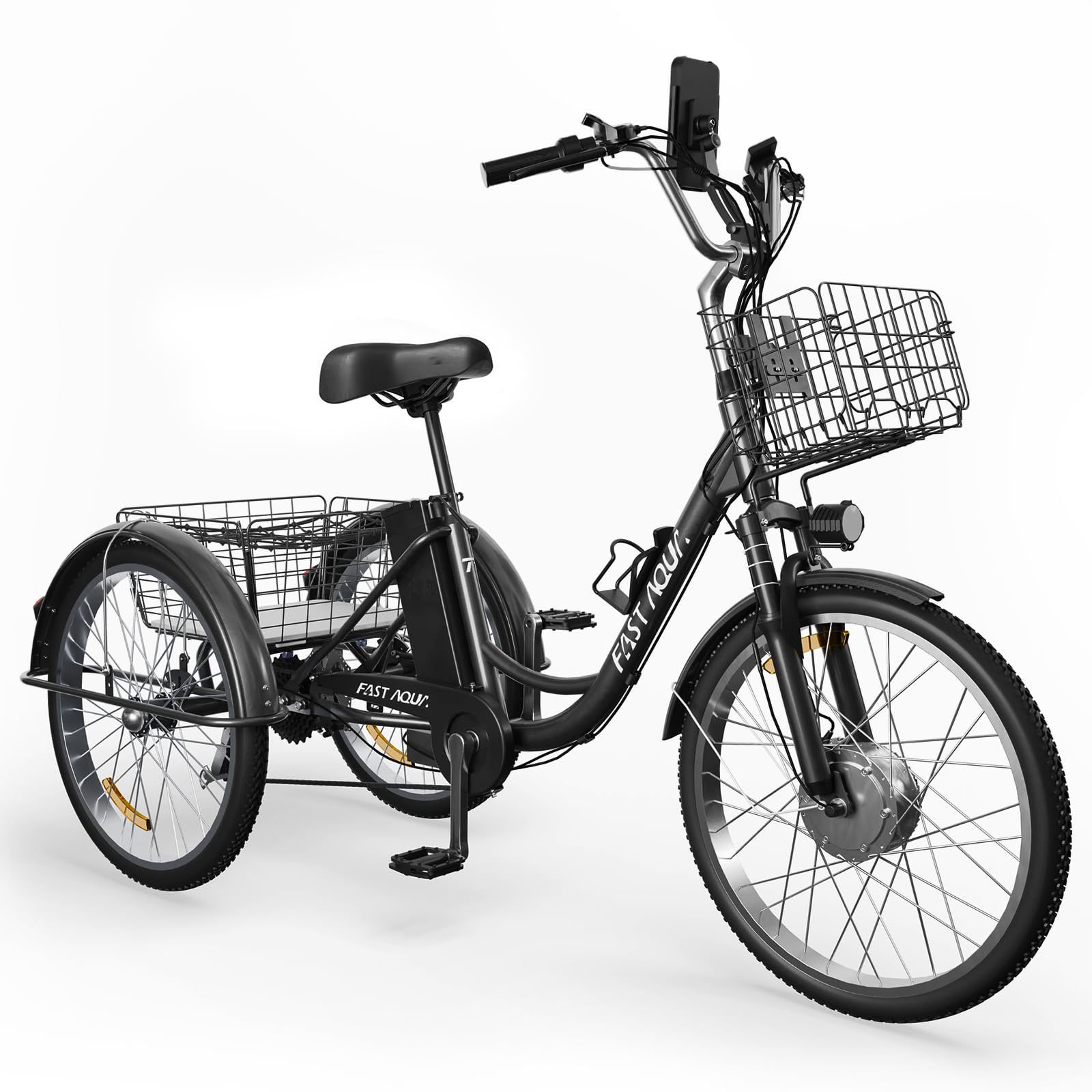 Electric Trike for Adults,24" Tire Etrike,3-Wheel Electric Bicycle with Removable 48V/13Ah Battery,Electric Tricycle with Front & Rear Large Cargo Basket,Black