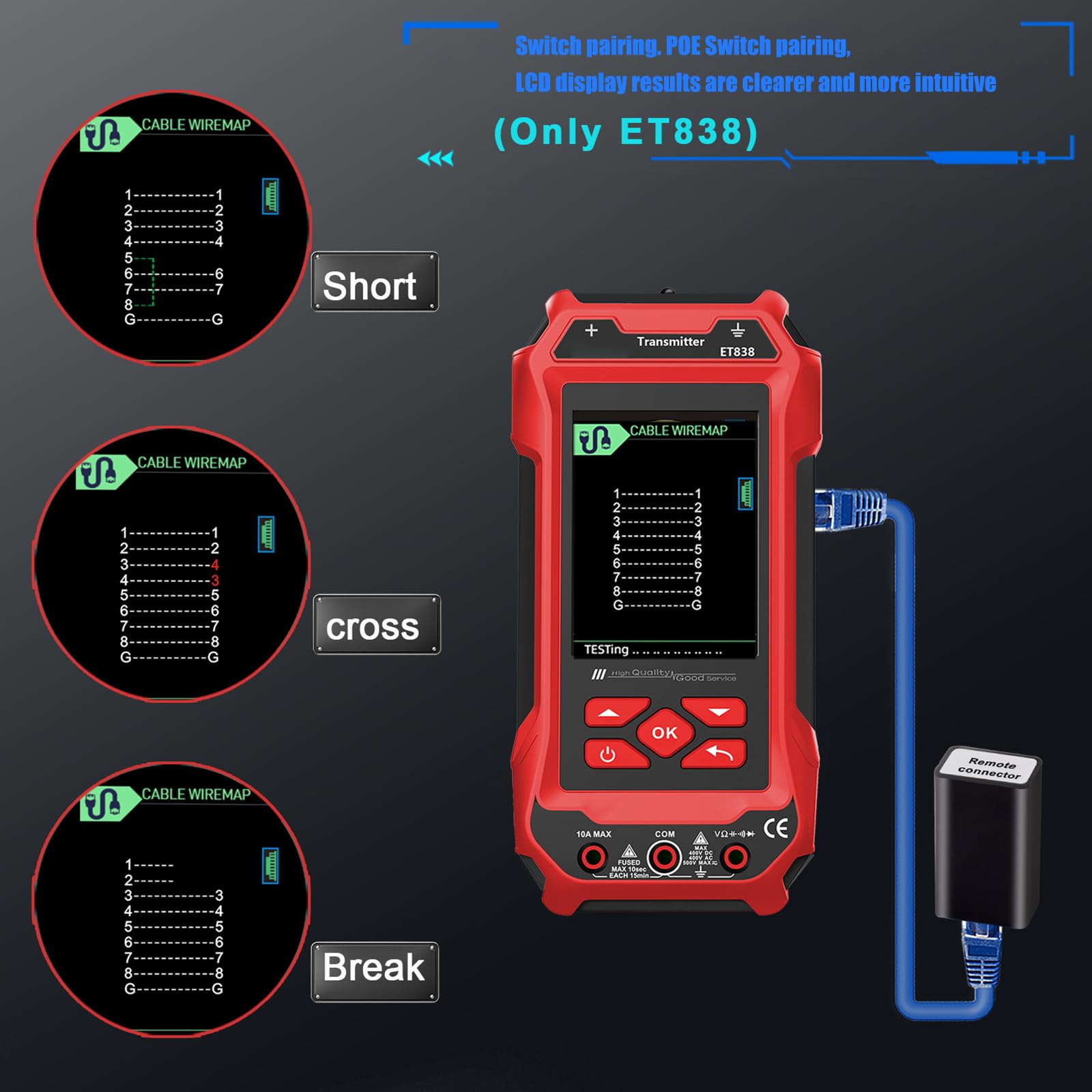 ABS-Konstruktion, ergonomischer 2-in-1-Stromkreis-Tracking- und Spannungsprüfer für verschiedene Drahterkennung, professionelle und Heimwerker, Netzwerkkabel-Detektor
