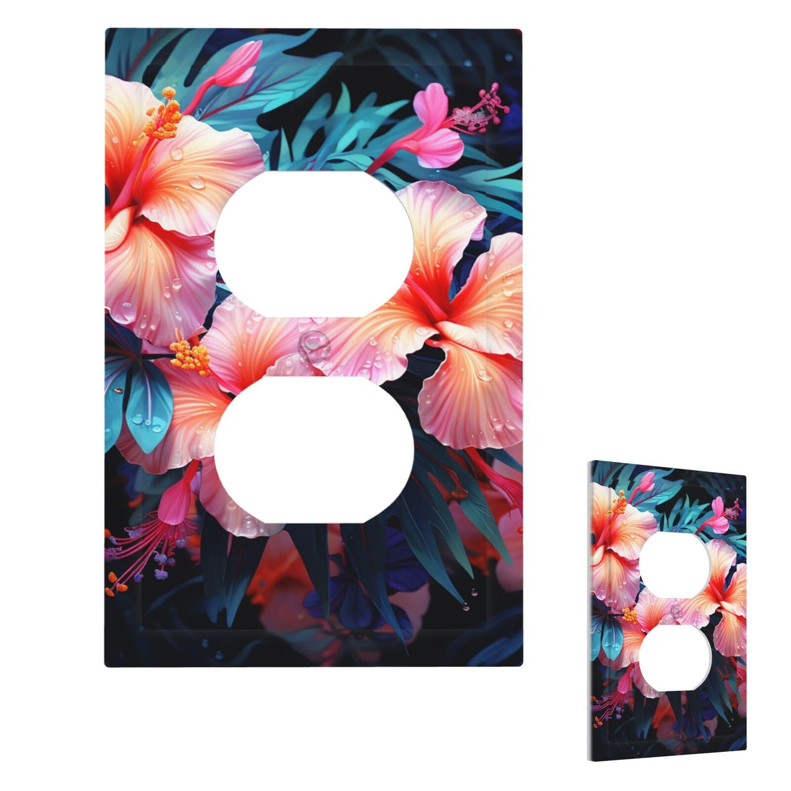 Aceprints Duplex Tropical Flowers Wall Plate Cover Modern Decorative Light Switch Cover Unbreakable Receptacle Outlet Covers For Living Room Bedroom Decor