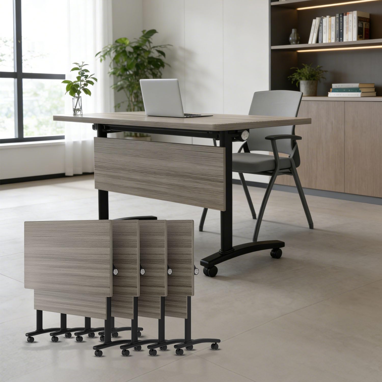 - Modern Folding Conference Table,Mobile Flip Top Training Table with Wheels,Easy Assembly Stackable Meeting Seminar Tables,ModularConference Room Table for Office,Classroom,Training Room(47.2in,10Pack)