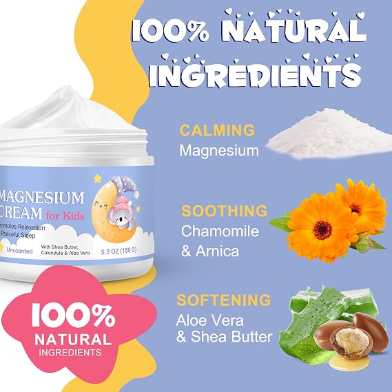 Magnesium Cream for Kids, 150g Magnesium Lotion for Sleep, Topical Body Lotion Apply to Feet, Legs, Arms or Joint, Easy to Absorb