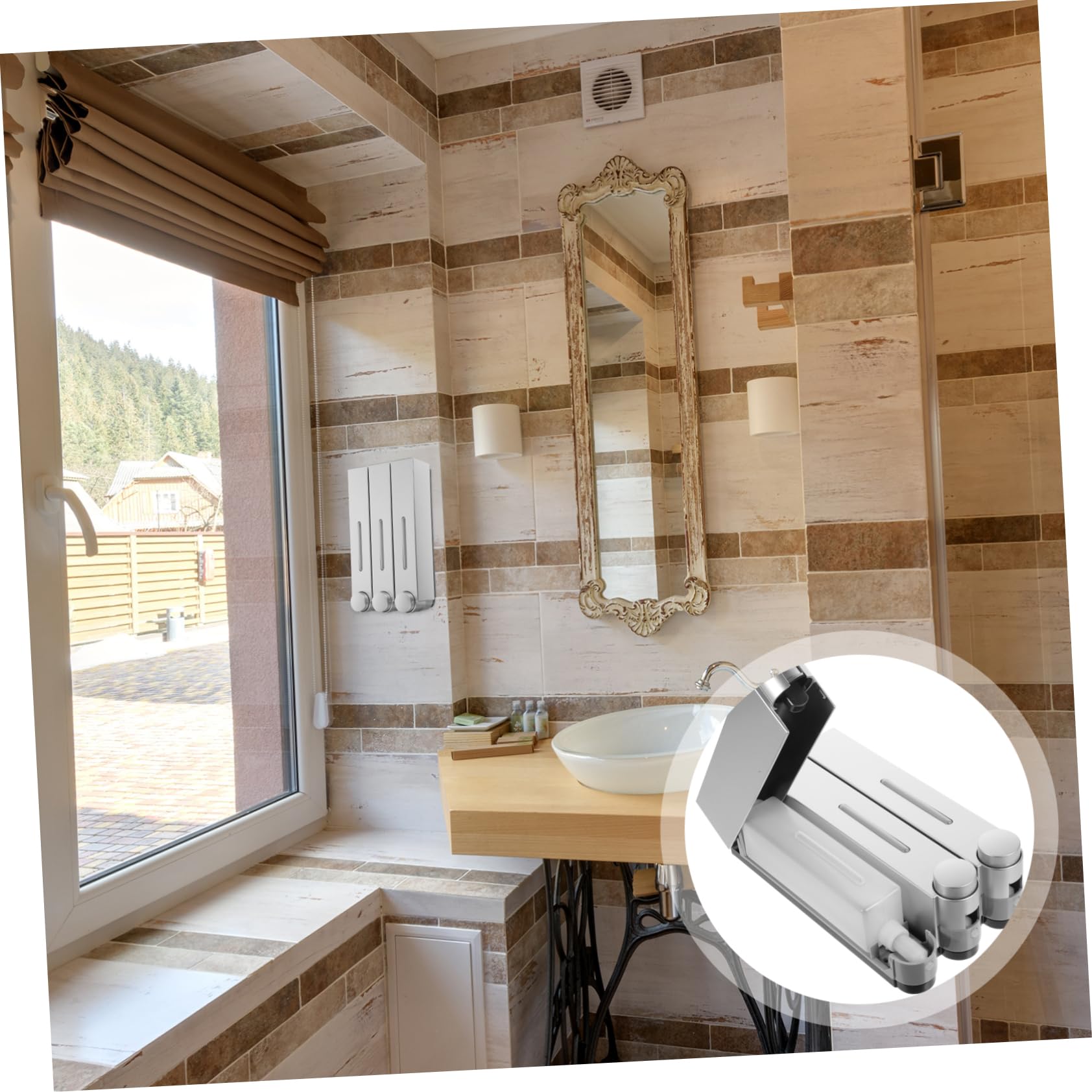 Dispenser Sapone da Muro Manuale a 3 Scomparti, Argento, Abs e Pvc, Design a 3 Teste, per Doccia e Bagno, Ricaricabile