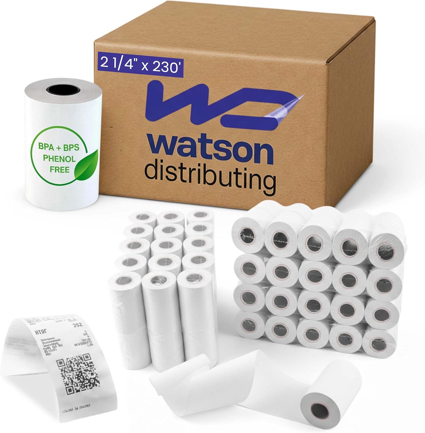 2 1/4" x 230' Thermal Receipt Paper Rolls | 50 Count | BPA & BPS Free Phenol-Free Thermal Printer Paper, 48 GSM POS Paper Rolls for Credit Card Machines, Registers & Retail Use, Recyclable Core