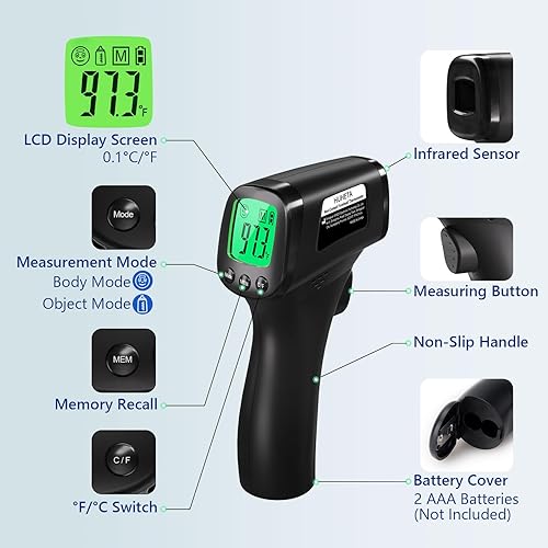 Miniatura 4 de HUHETA Termómetro de frente sin contacto para adultos y niños, termómetro infrarrojo digital, termómetro para bebé sin contacto, función de lectura