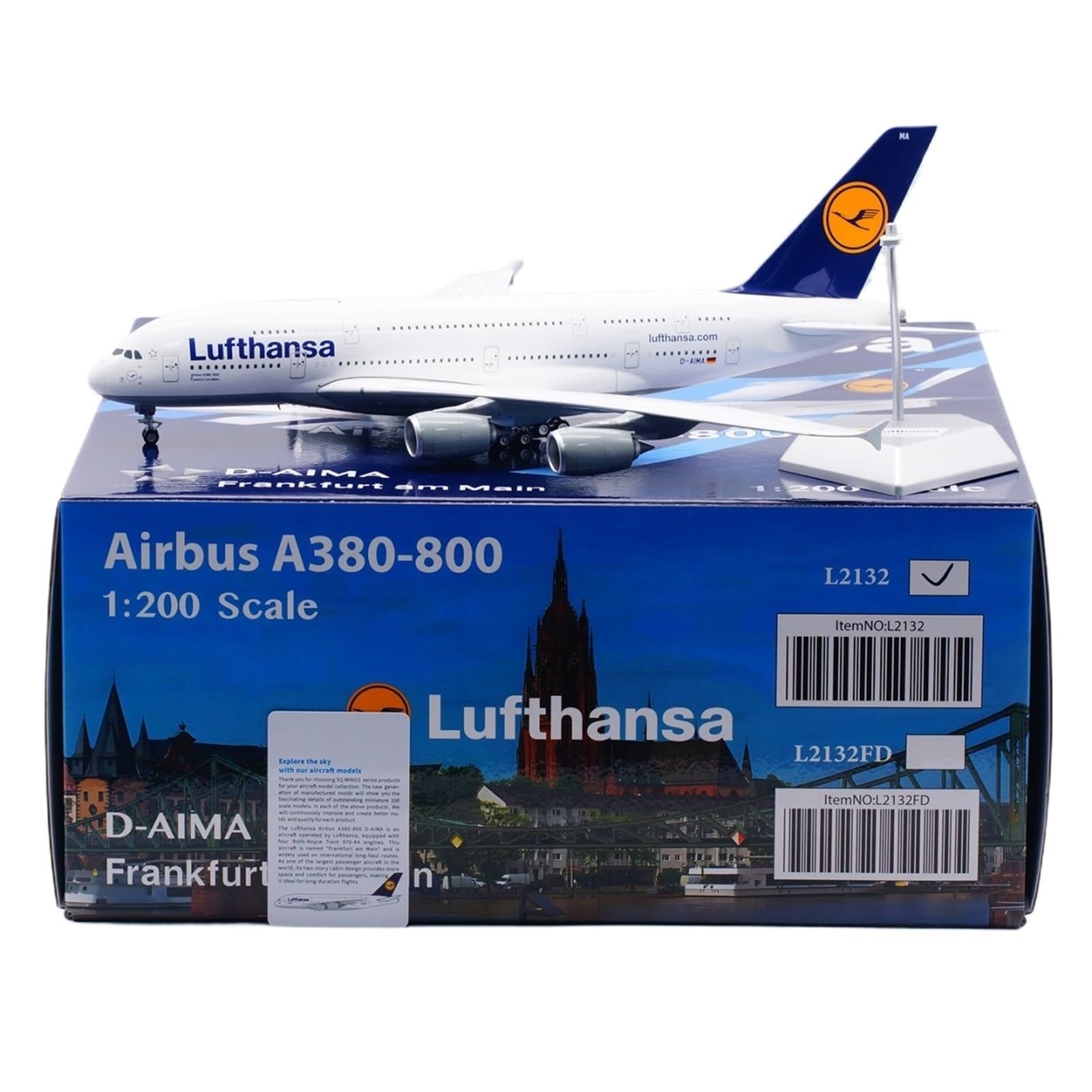 GXNRHG Repliki modeli samolotów Repliki samolotów w skali butikowej 36 cm 1/200 dla Lufthansy dla Airbusa A380 D-AIMA Odlewane modele samolotów Miniaturowy model samolotu (klapa)