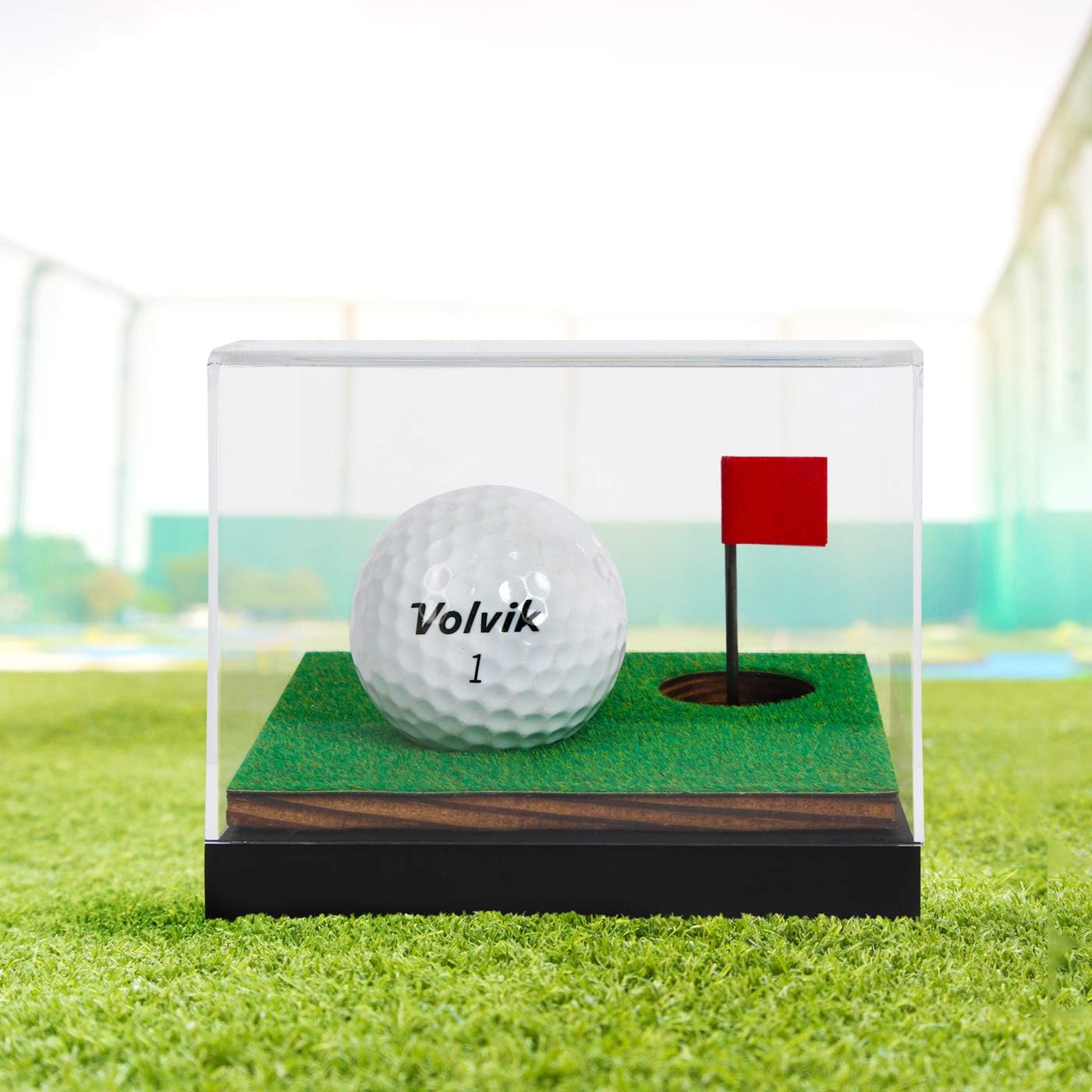 J JACKCUBE DESIGN Clear Acrylic Golf Ball Memorabilia Display Case, Dust Protection Transparent Holder Storage Box for Souvenir Golfball with Wood Base - MK650A