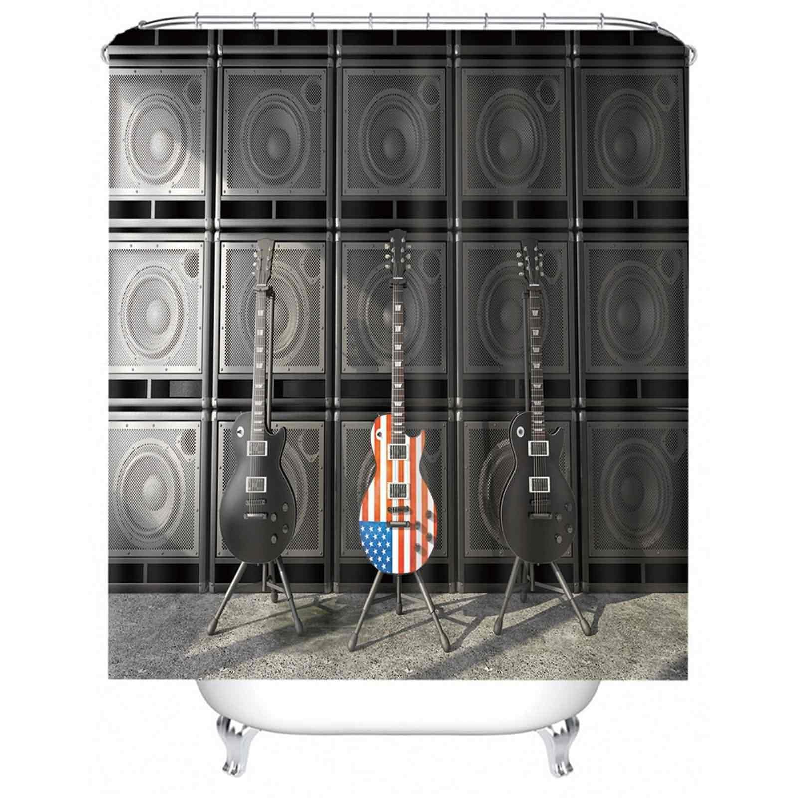 Rideau de douche guitare et drapeau américain gris foncé 220x180cm imperméable