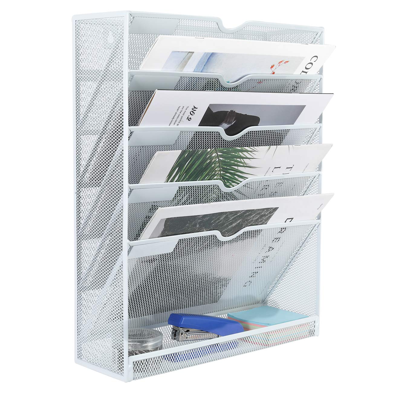 EasyPAG 6 Compartimento Metal A4 Soporte Documentos Pared Oficina Archivador de Pared Organizador Revistas Correo Pared Almacenamiento Archivos Revistero,Blanco
