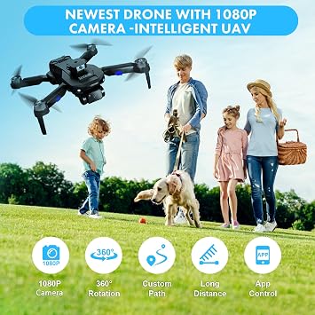 Brushless Drone with Camera for Adults Electric Len, Obstacle Avoidance Drone, Intelligent Follow, Headless Mode, One-button Return/Reset, Gesture Photography, Tap Fly, Auto Hover, Automatic Photography, Foldable Quadcopter for Beginners