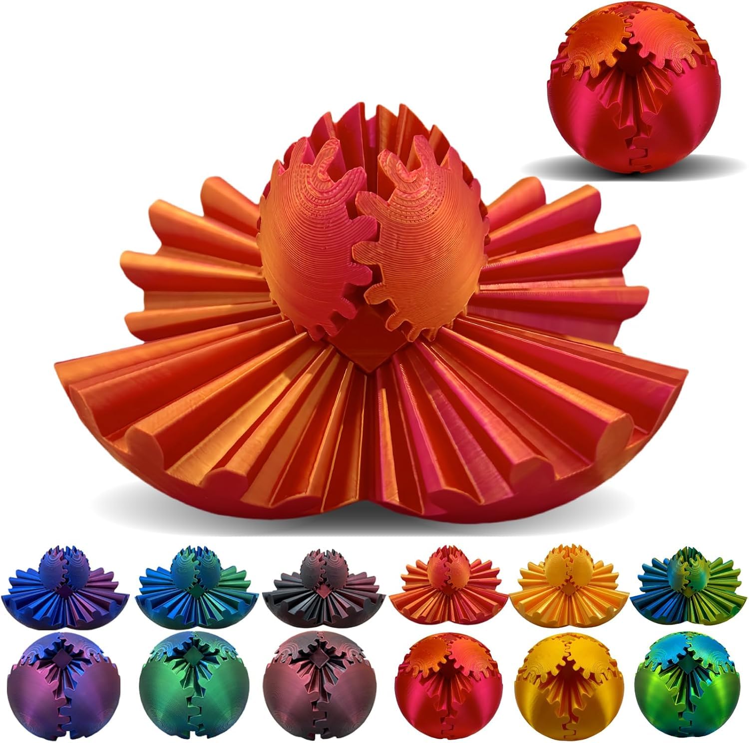 Gear Ball - 3D Printed Spin Cube Fidget Toy, Sphere, Stress Relief Desk Toy for Anxiety Relaxing
