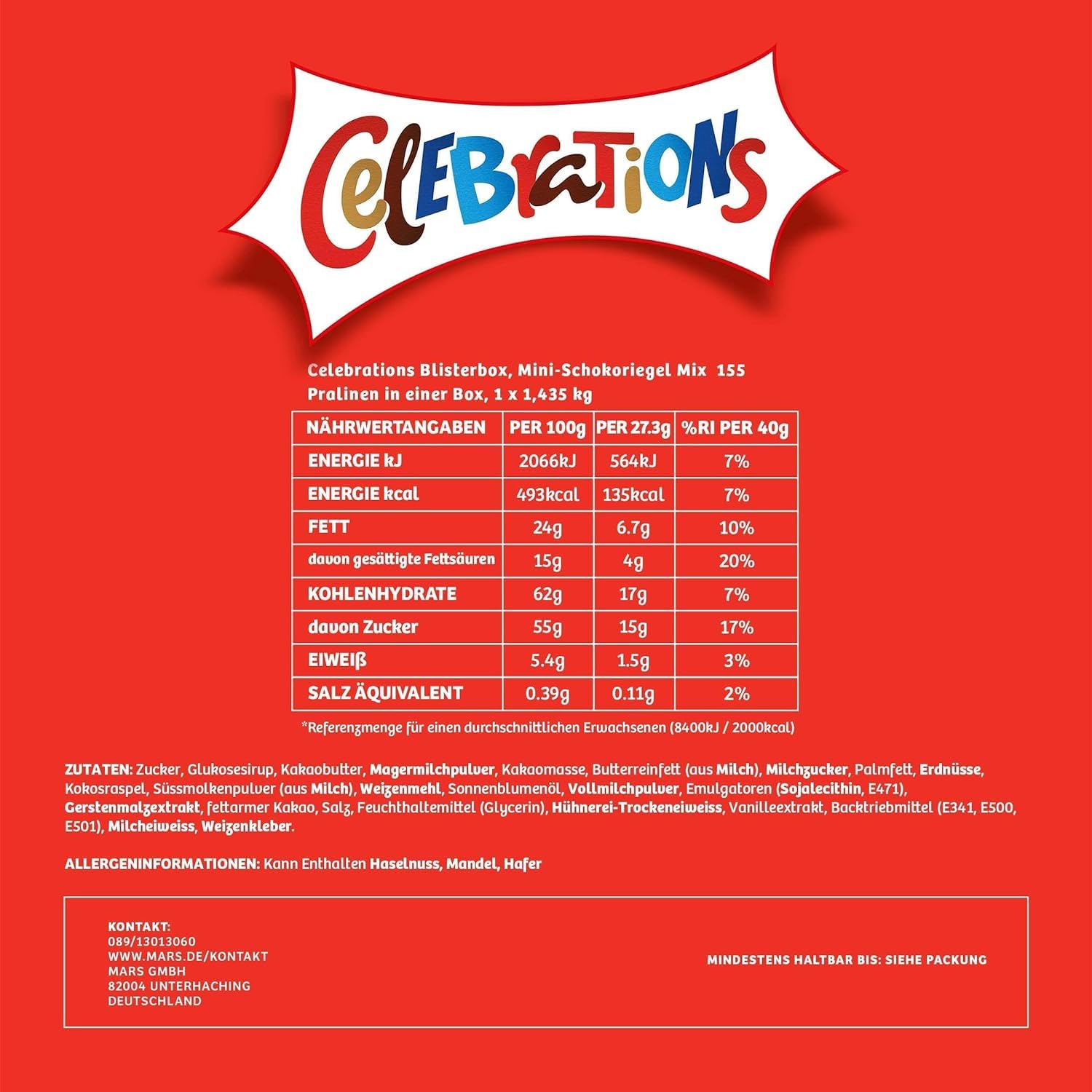 CELEBRATIONS Mini-Schokoriegeln 1,435kg Maltesers Galaxy Snickers 1er Pack