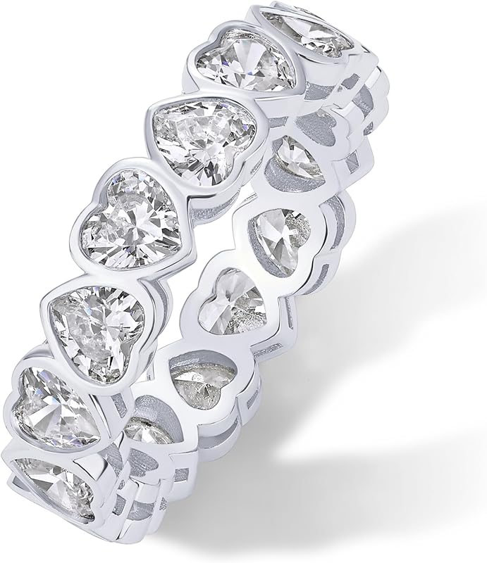 14K Gold Plated Heart Ring for Women - Heart-Shaped Cubic Zirconia Eternity Rings for Women - Stackable Wedding Band for Brides - Cute Valentines Day Love Promise Jewelry Gifts