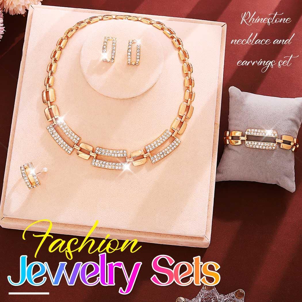 GORAIS Gold Wedding Jewelry Sets Rhinestone Choker Necklace Earrings Bracelet Ring Set for Women - Image 2