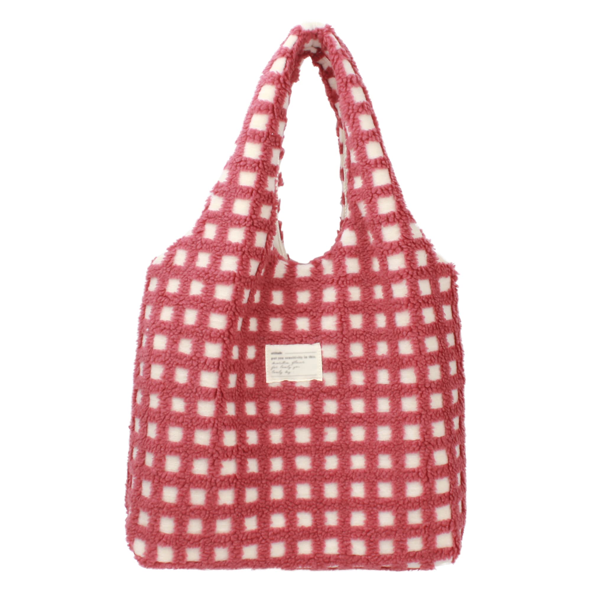 MEGAUK Damen Plüsch Umhängetasche Große Kapazität Cartoon Bär Stickerei Shopper Schultertasche Tote Bag für Uni Arbeit Mädchen Schule