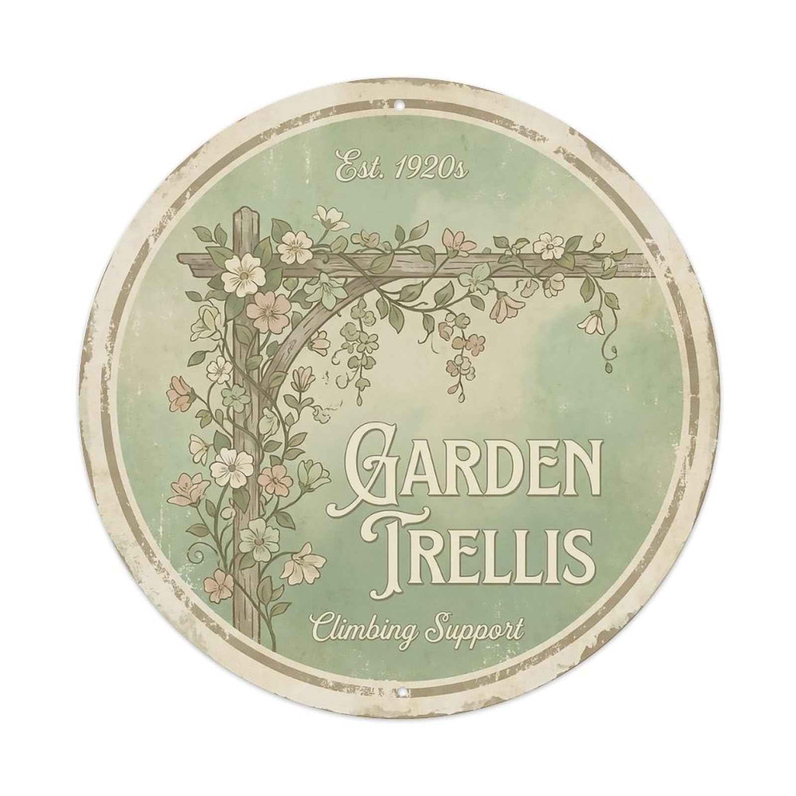 Cxhjca 8X8inch(20X20cm) Vintage Cottagecore Garden Trellis Climbing Vines Metal Tin Sign