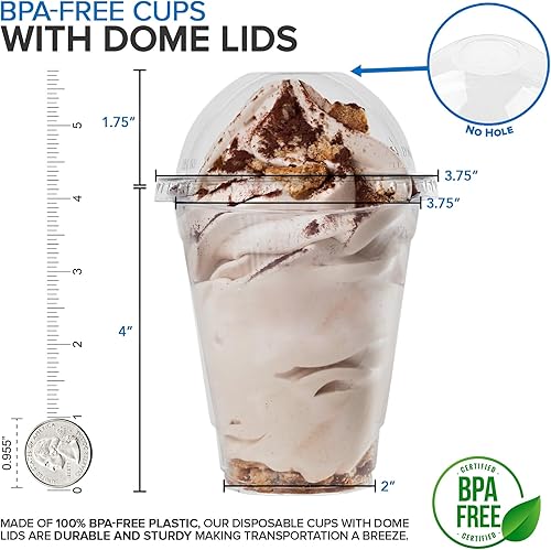 Miniatura 8 de Vasos de postre de plástico transparente de 9 onzas con tapas (juego de 50) taza de parfait desechable pequeña, tapa de cúpula, sin agujero,
