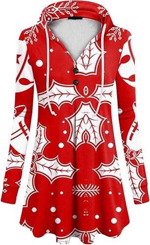 Miniatura 3 de Kenvina Sudaderas con capucha para mujer, con cordón y estampado navideño, manga larga, dobladillo curvado, sudaderas casuales ajustadas