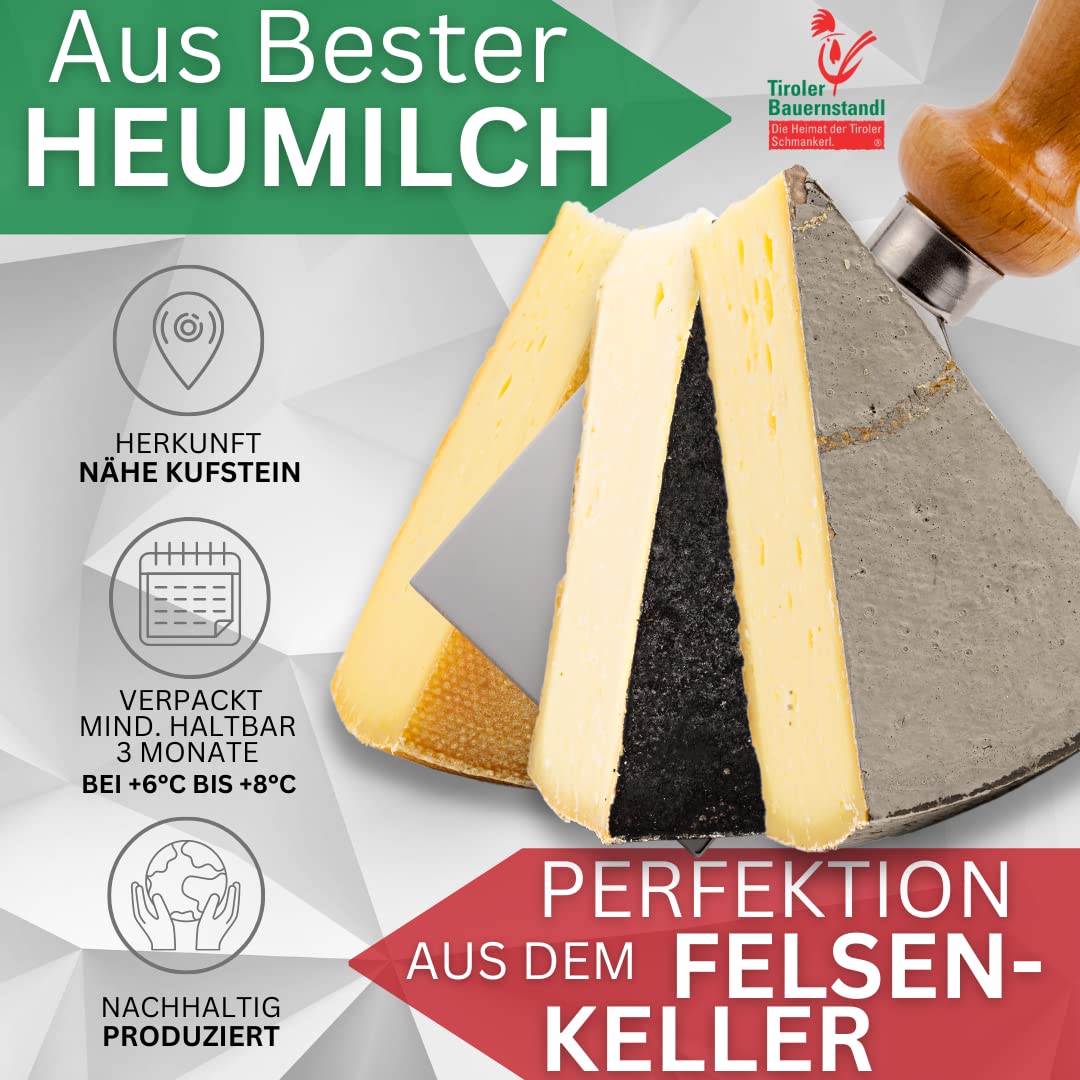 Tiroler Bauernstandl Bergkäse Variation Paket Käse [3 x 200g] Käse am Stück Käsefondue Set Käse Aufschnitt Schmelzkäse laktosefrei Käseplatte Käsefondue laktosefrei Raclette-Käse Pecorino Fondue Käse