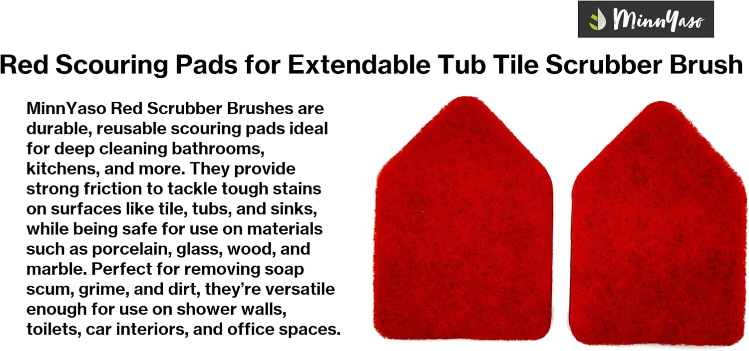 Red Scouring Pads, Fit Extendable Tub Tile Scrubber Brush image 4